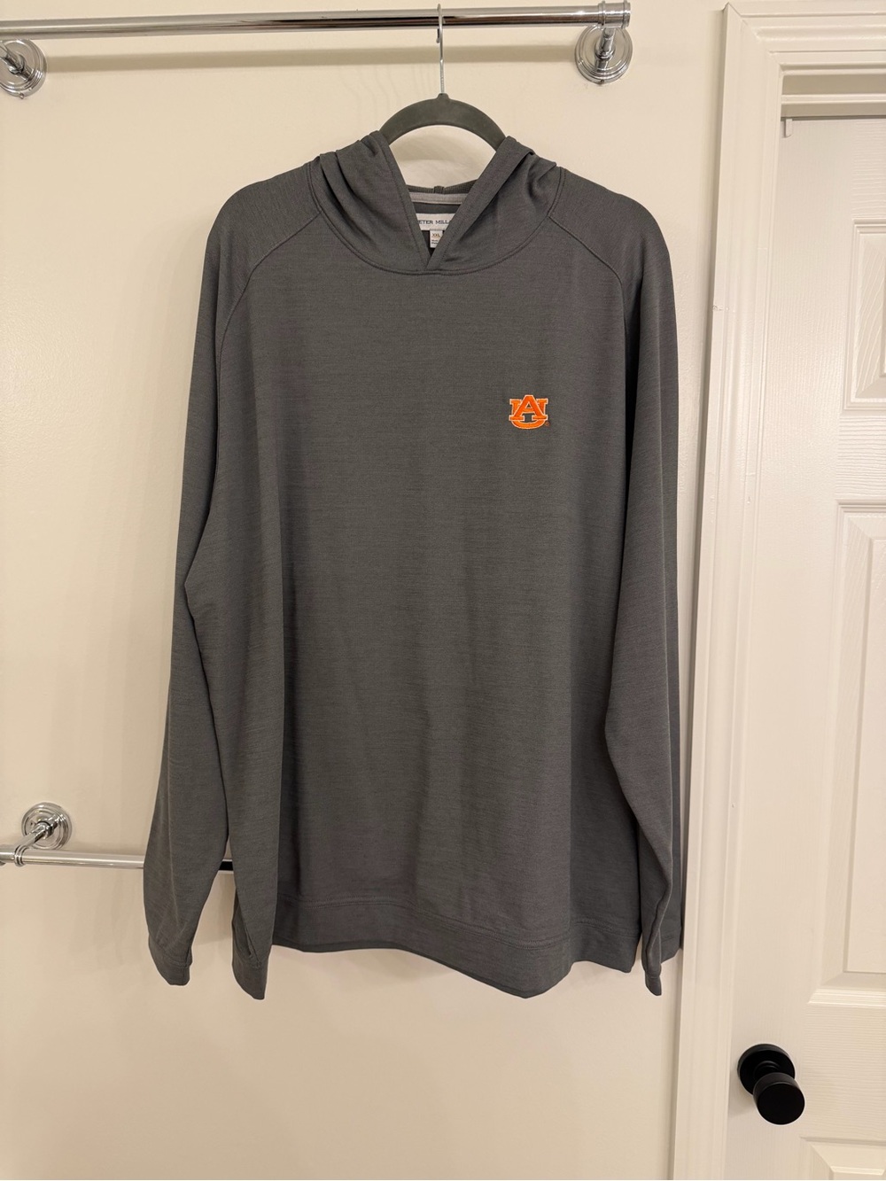 Peter Millar Gray Auburn Logo Men's Hooded Long-Sleeve Shirt